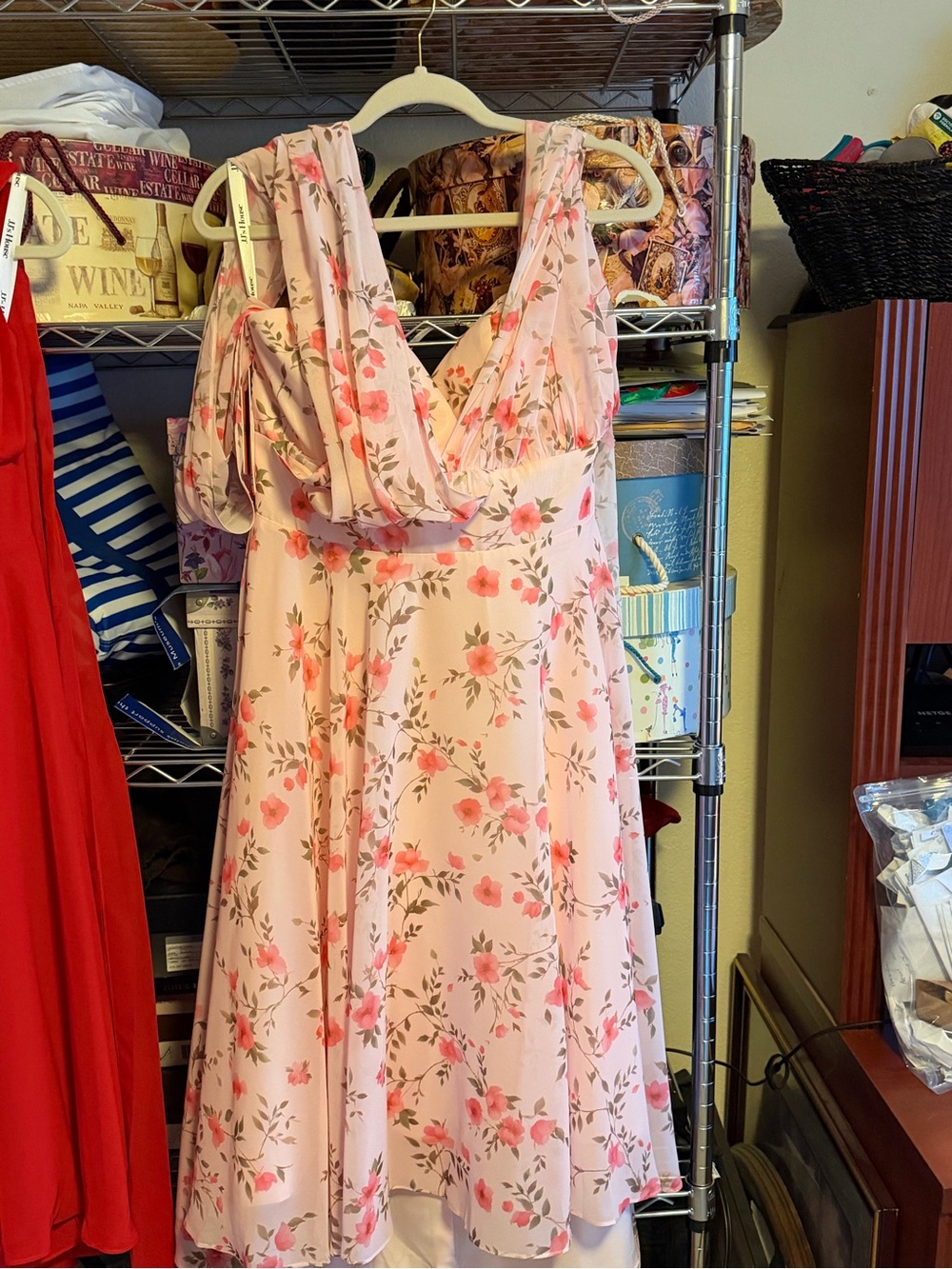 JJs House Pink Floral V-Neck Midi Dress